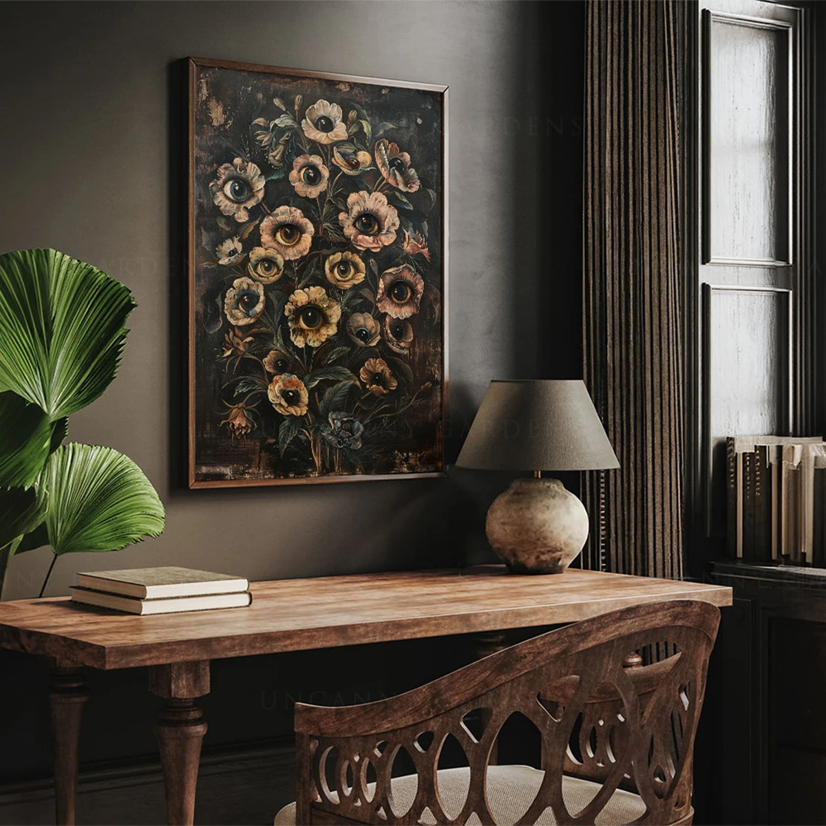 الفيكتوري القوطية الأزهار عين الشر قماش طباعة المشارك خمر النباتية الداكنة نمط لجدار ديكور فني للمنزل ملصق فني غير المؤطرة