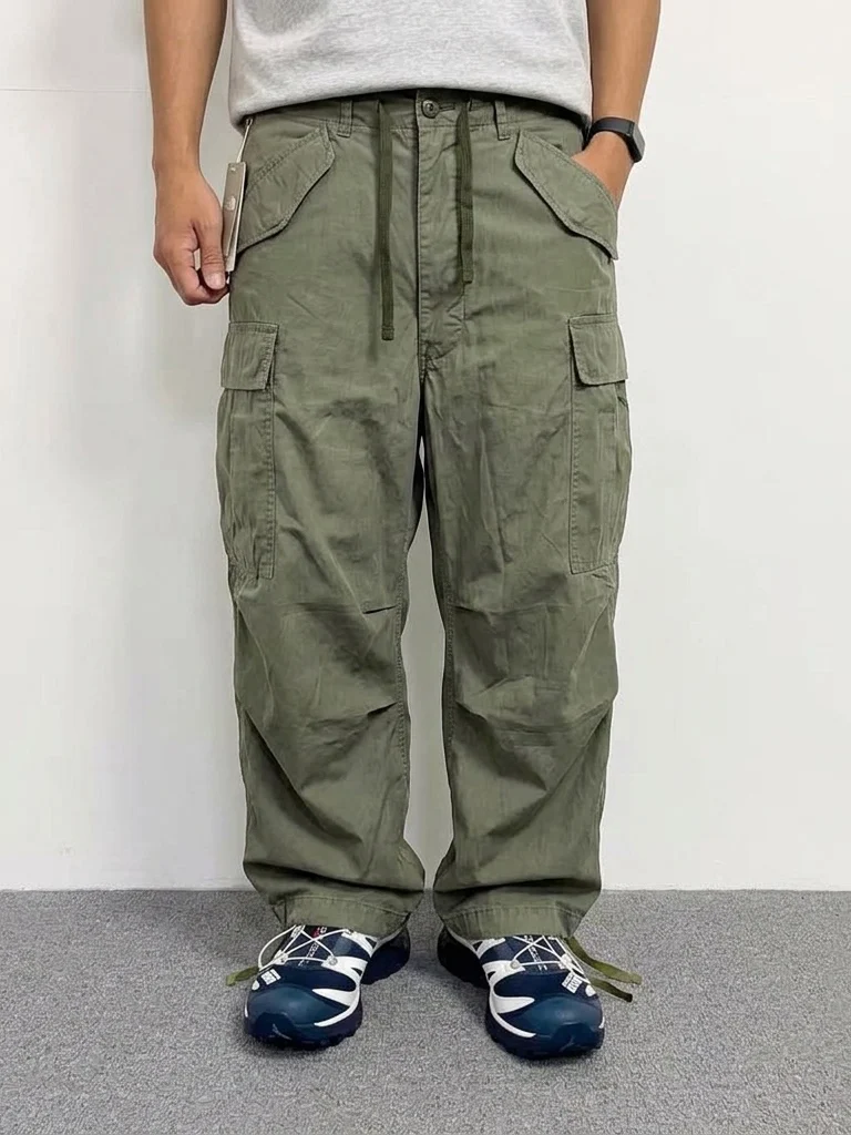 Loose Military Style Work Pants with Pockets Adjustable Drawstring Cuffed Casual Cotton Blend Men's Autumn New Arrival