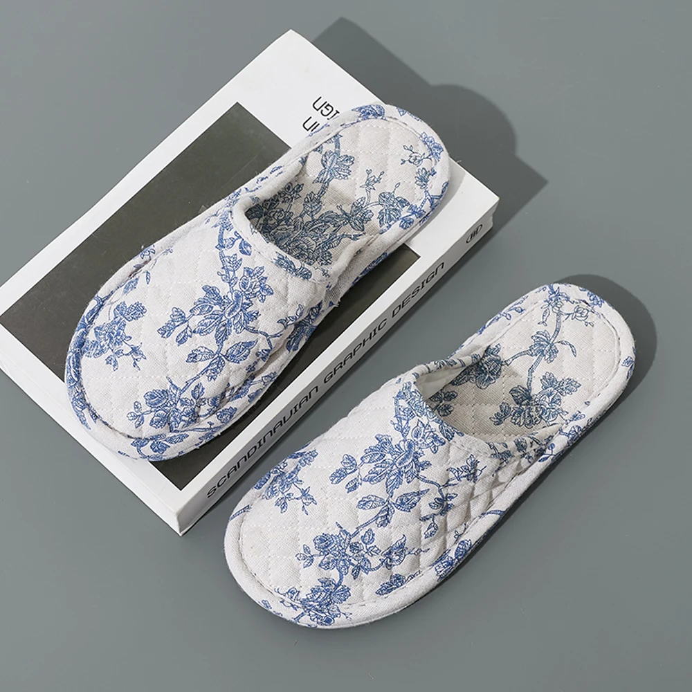 المنزل شبشب منزل لينة أسفل المضادة للانزلاق النساء النعال أزياء القطن الأزهار الطابق أحذية دافئة خفيفة الوزن غرفة نوم النعال