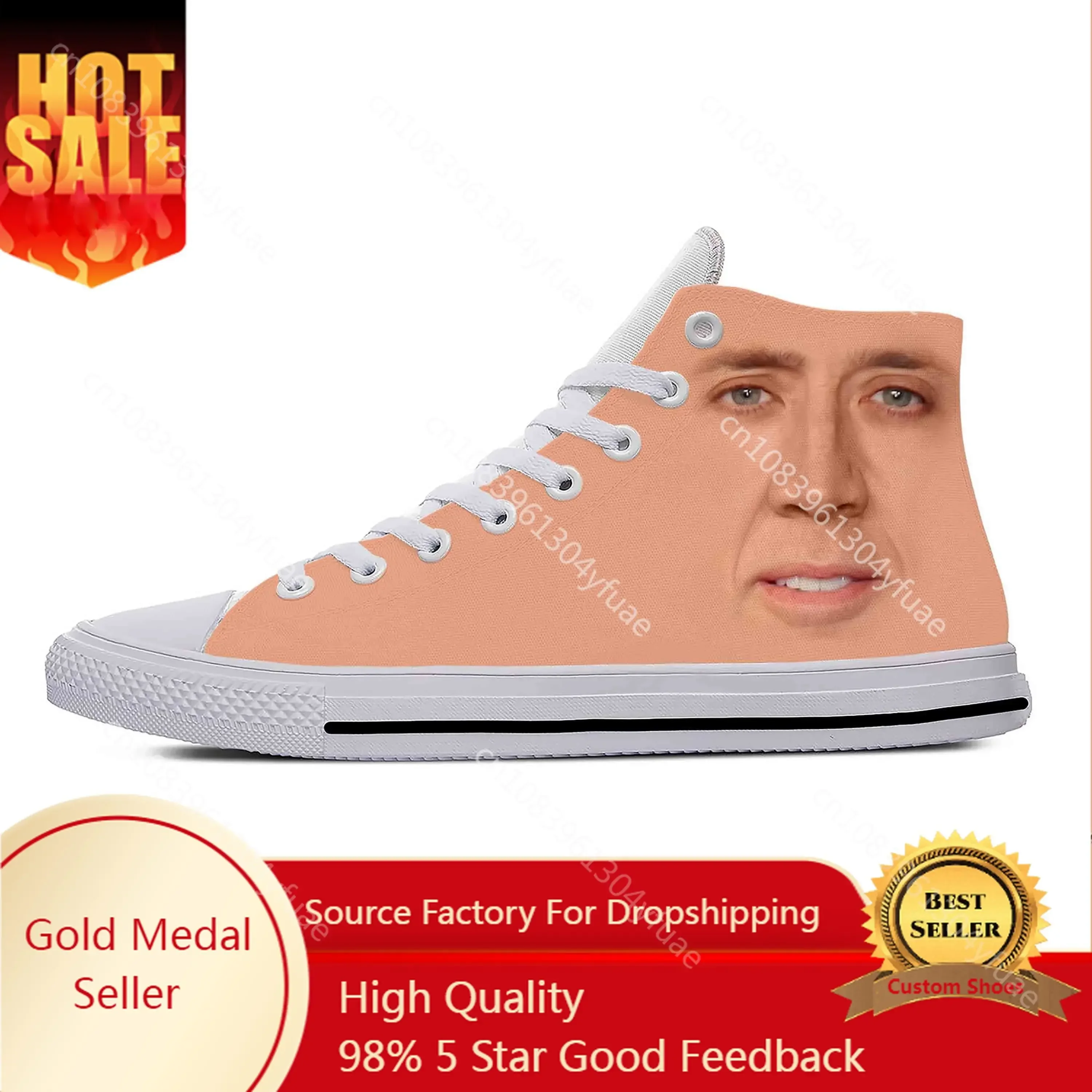 Anime Cartoon Manga Comic Nicolas Cage Pattern Casual Cloth Shoes High Top Lightweight Breathable 3D Print Men Women Sneakers