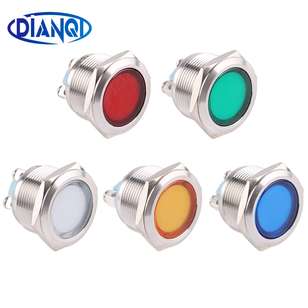 

LED Metal Indicator Light 22mm Flat Round Signal Lamp 3V 5V 6V 12V 24V 48V 220v screw illumination red big lens