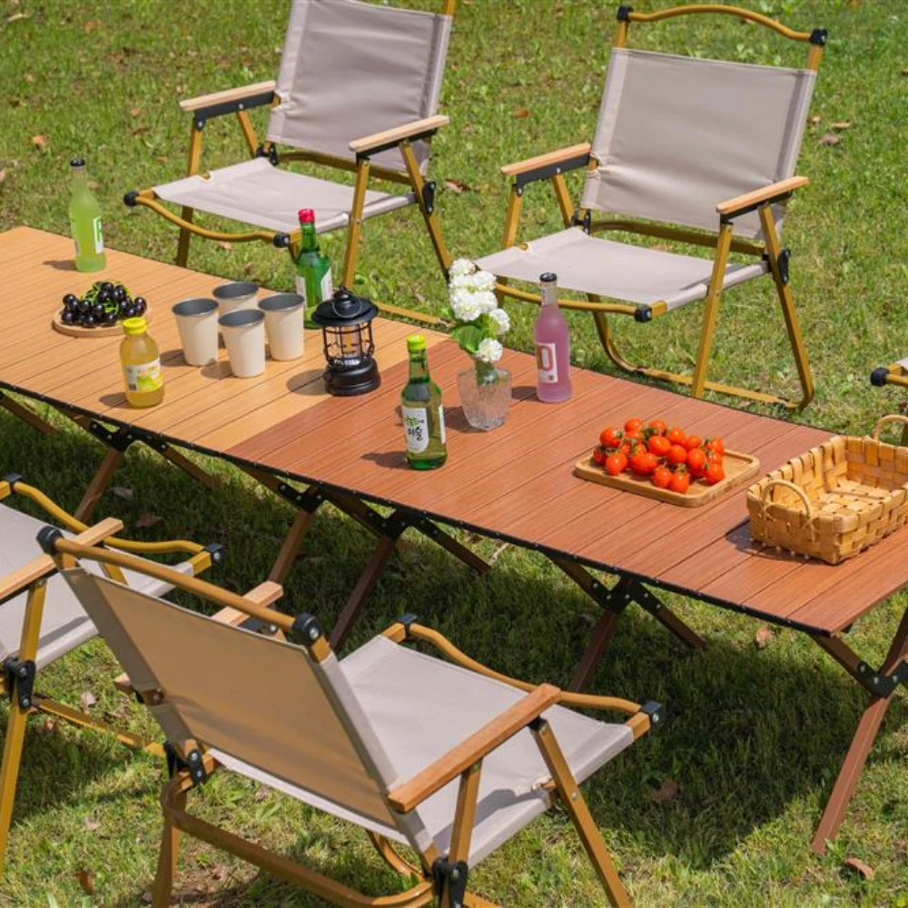 Outdoor Folding Tables and Chairs Portable Ultra-light Aluminum Egg Roll Table Picnic Camping Pliante Equipment Mesa Furniture