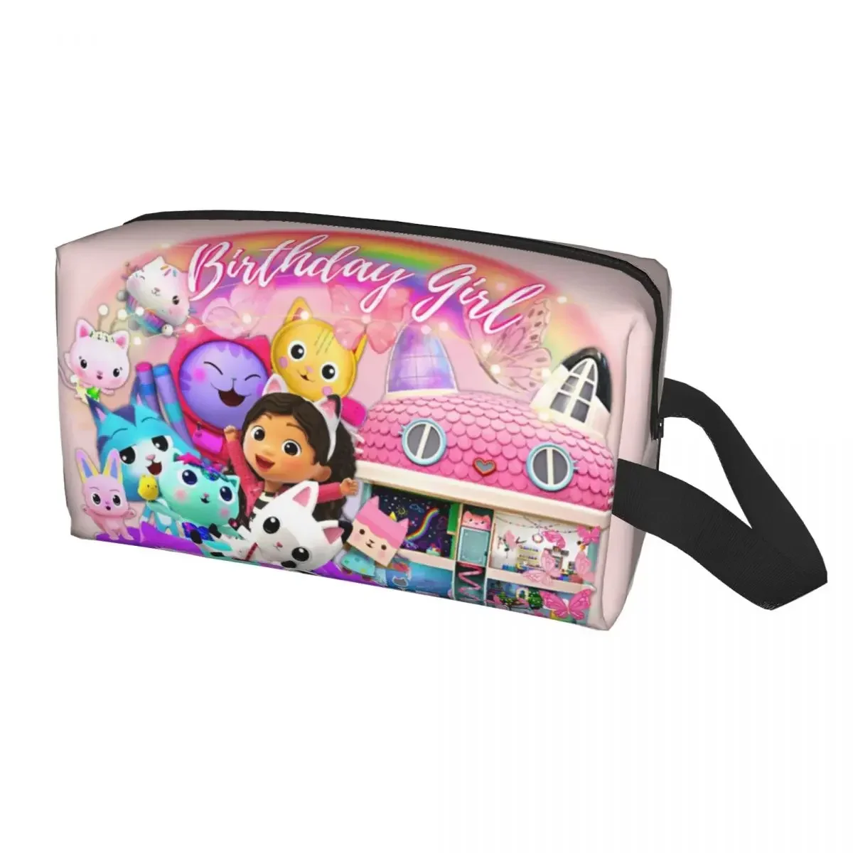 Kawaii Gabbys Dollhouse Travel Toiletry Bag Women Cartoon Anime Tv Cosmetic Makeup Bag Beauty Storage Dopp Kit