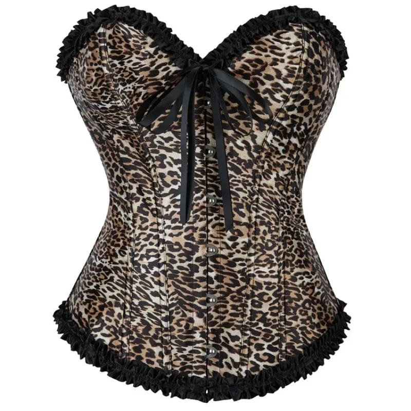 

Women's Retro Corset Lingerie Satin Overbust Leopard Lace-up Boned Bustier Gothic Clubwear Waist Trainer Plus Size