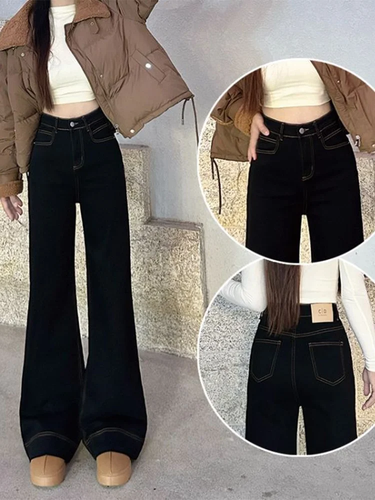 

High Waist Flared Jeans Women's plus Size Bla Denim Pants Straight Leg Wide Leg Casual Comfortable Breathable Stretchl
