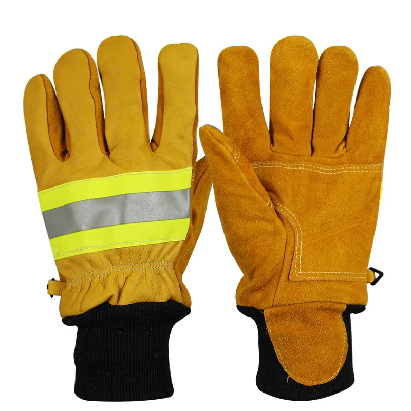 Guantes ignífugos de cuero de vaca, protección de trabajo radiante, resistente al calor, protección de manos de rescate