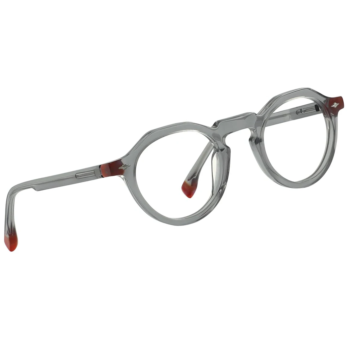 FYTOO Unisex Stylish Translucent Gray Round Frames Durable Acetate, Perfect for Birthday/Holiday Surprises, Removable Lenses.
