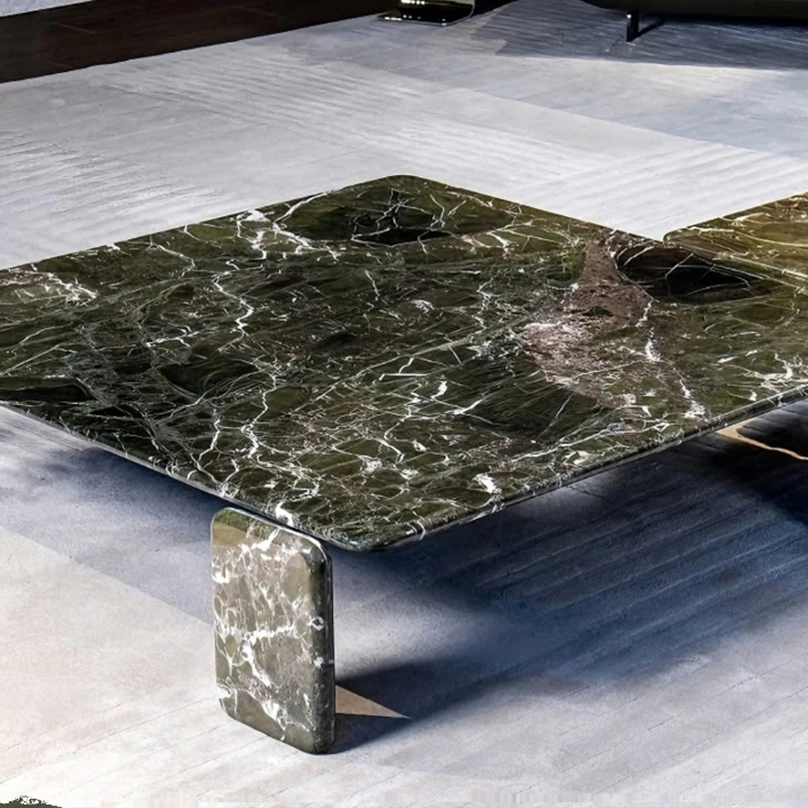 Italian Minimalist Green Marble Coffee Table, Modern Round Narcissus Stone Design, Heat & Scratch Resistant, Customizable