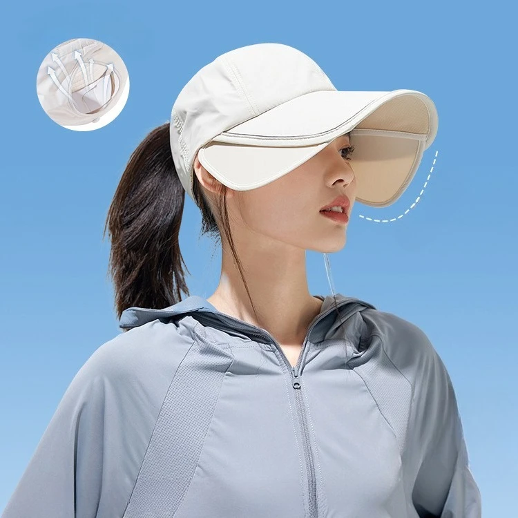 

Summer sun protection hat for women enlarged widened brim outdoor sports cover full face empty top duckbill hat tied ponytail