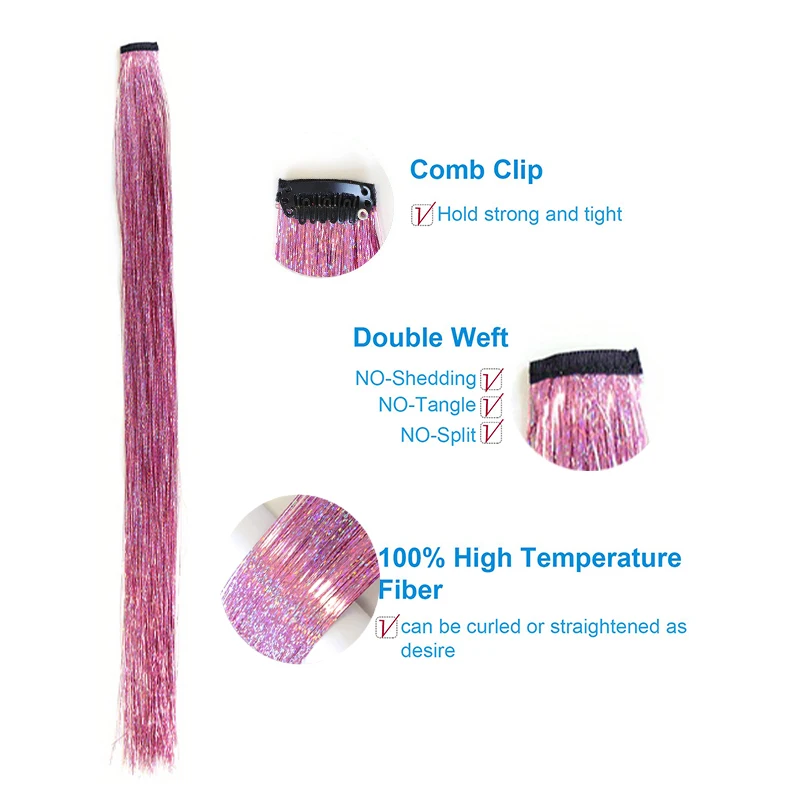 Hair Tinsel Clip in 22Inch Glitter Tinsel Hair Extensions Heat Resistant Clip in Hair Tinsel Sparkle Fairy Hair Accessories