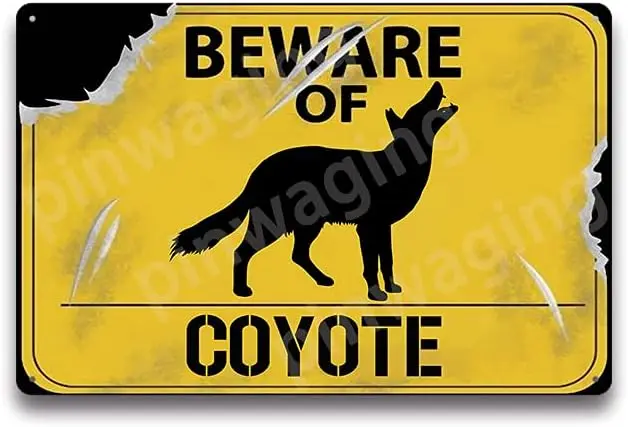 Beware of Coyote 8\u201d x 12\u201d Vintage Aluminum Retro Metal Sign (Yellow Tin Sign)