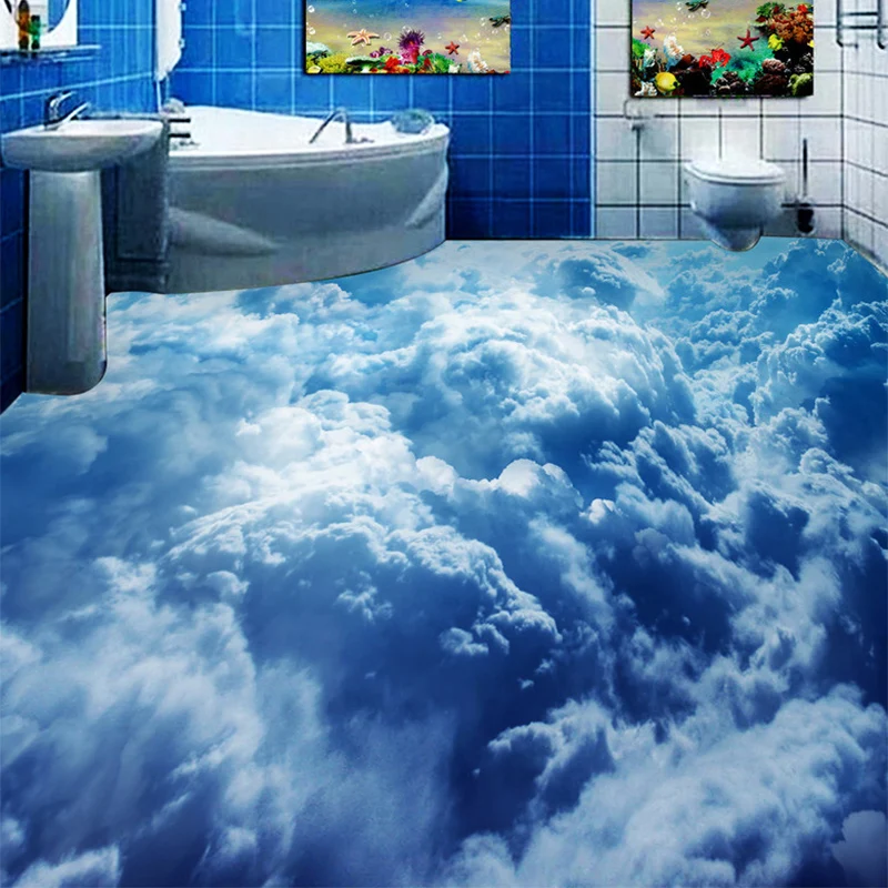 Mural de suelo autoadhesivo personalizado, papel tapiz 3D moderno de cielo azul, nubes, sala de estar, dormitorio, baño, PVC, decoración creativa