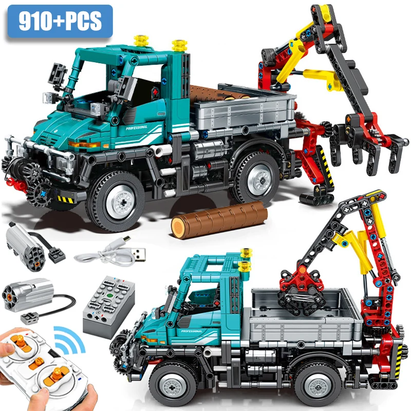 Technical 910pcs Unimog Engineering Car Model Building Blocks RC Motor City Crane Truck Bricks Toys Gifts For Children Adults