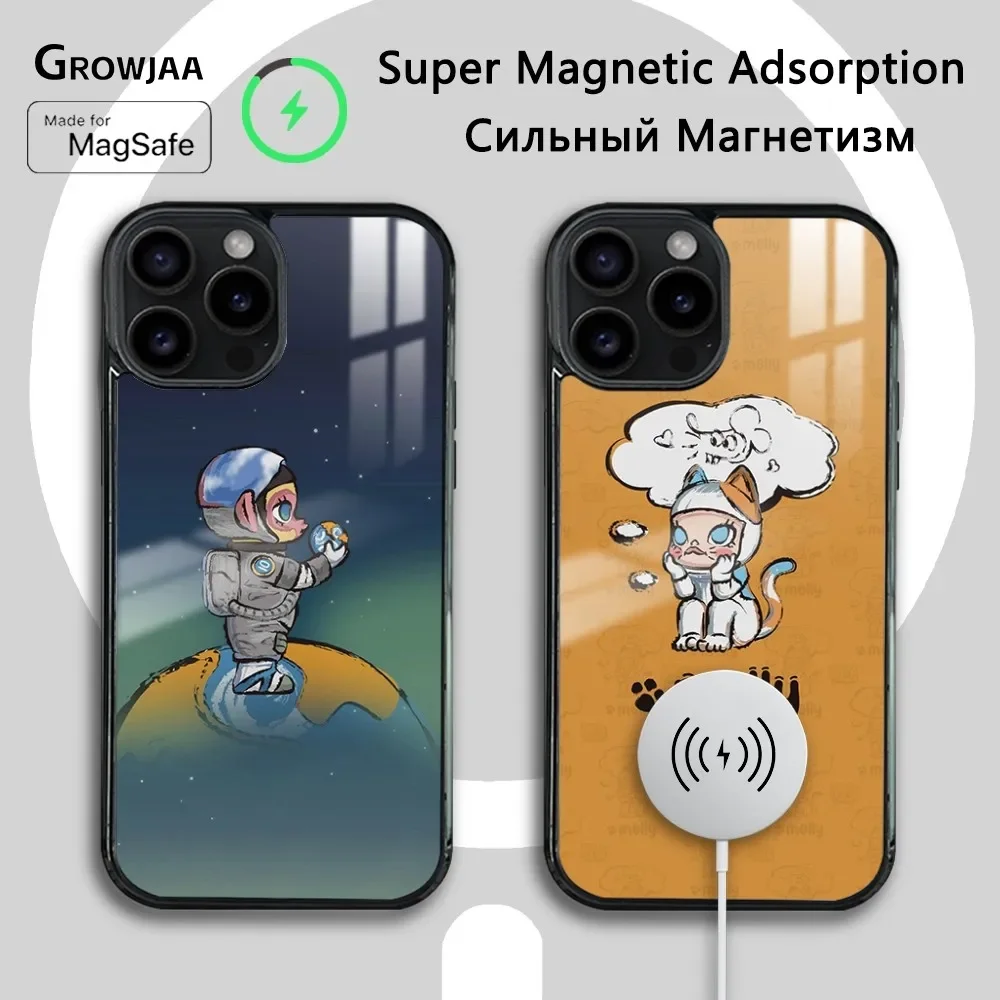 

Cartoon B-Bubble M-Matt Phone Case For iPhone 16 15 14 13 12 11 Pro Max Plus Mini Magsafe Mirror Wireless Magnetic Cover