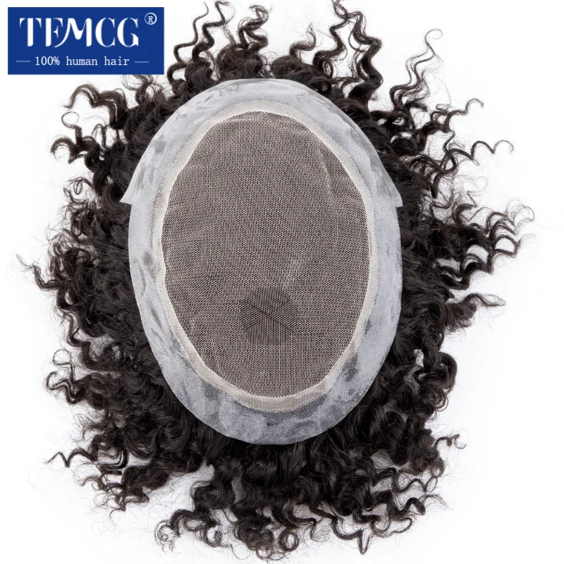 Australia Curly Hair Male Hair Prosthesis French Lace With Pu Base Men Wig 100% Human Hair Exhuast System Unit Wigs For Men