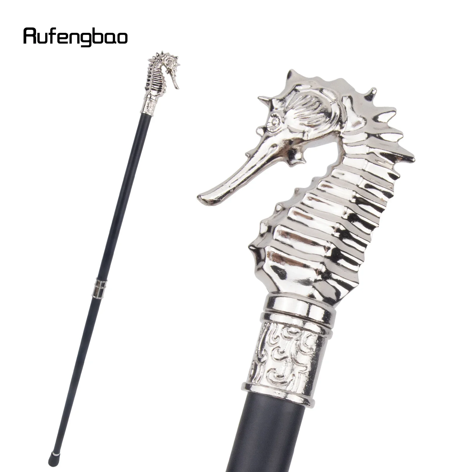 White Luxury Hippocampus Walking Cane Fashion Decorative Walking Stick Gentleman Elegant Cosplay Cane Knob Crosier 93cm