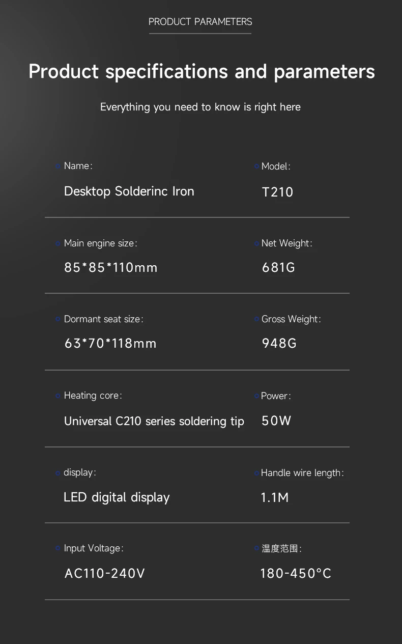 Imagem -06 - Mecânico Novo T210 Desktop Ferro de Solda Inteligente Display Led C210 Núcleo Aquecimento Proteção contra Curto-circuito Estação de Soldagem