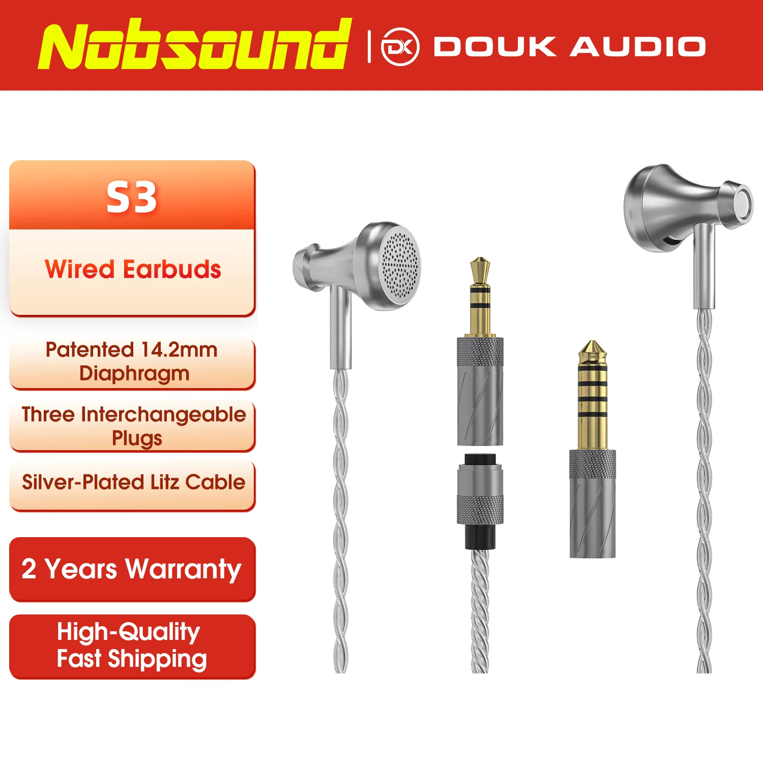 

Nobsound S3 HiFi In-Ear Headphone Wired Earbuds Dynamic Driver with 3.5/4.4mm Swappable Plug