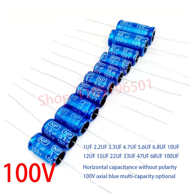 

10PCS 2.2/3.3/4.7/6.8/100UF100V High-pitch speaker Infinite axial Electrolytic crossover Horizontal capacitor