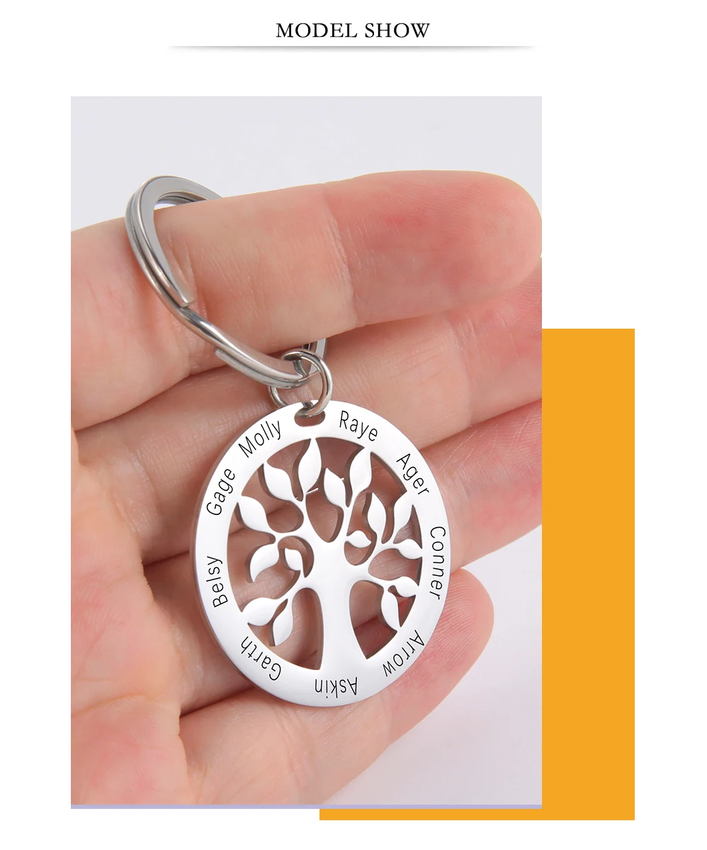 Personalisierter Schlüsselanhänger mit Baum des Lebens, graviert mit Namen, Schlüsselanhänger für Familienmitglieder, Schlüsselschmuck, Geschenke für Paare zum Valentinstag – Detail 6
