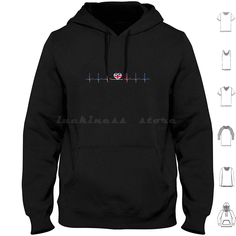 Heartbeat Uk Hoodie cotton Long Sleeve Heartbeat Uk Heartbeat Uk United Kingdom Love Uk Heart Uk Heart National Team Red White