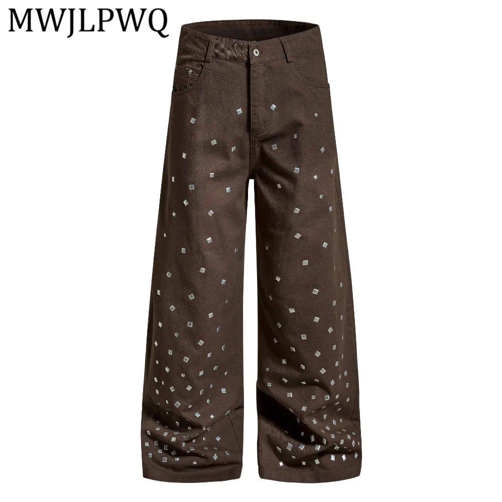 

MWJLPWQ 2026 Spring Autumn New Rhinestone Design Casual Pants For Men American Style High Street Unisex Loose Fit Trousers 15100