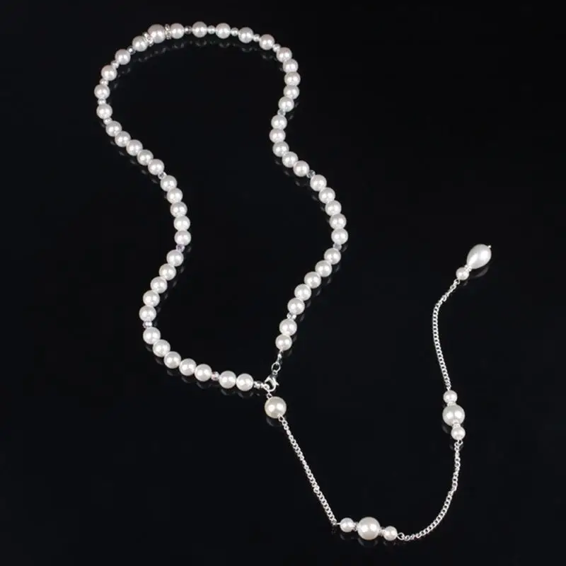 31BB Bridal Necklace Back Chain Pearl Necklace Lariat Y Necklace Back Drop Necklace