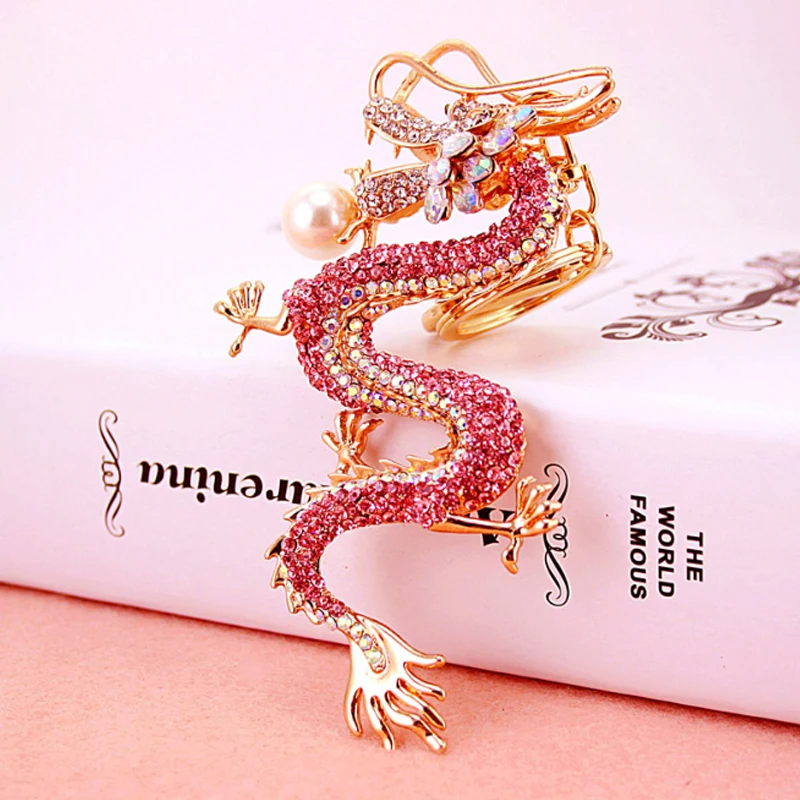 Creative Chinese Dragon Keychain Inlaid Diamond Chinese Zodiac Dragon Pendant Keychain Women Men Bag Car Accessories Gift