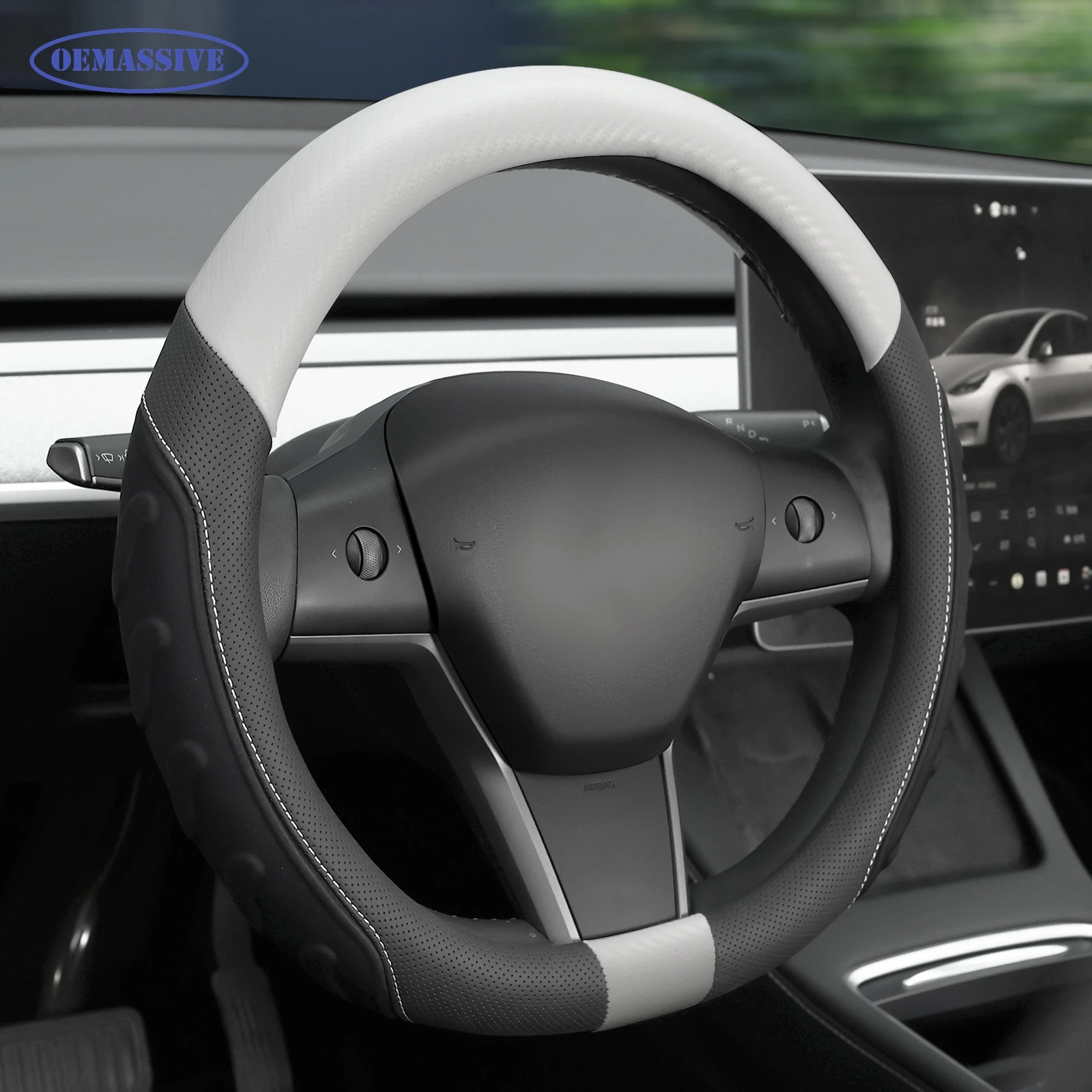 

For Tesla Model 3 Model Y 2017 2025 Custom D-Shape Flat Bottom Steering Wheel Cover Genuine Leather Anti-Slip Grip