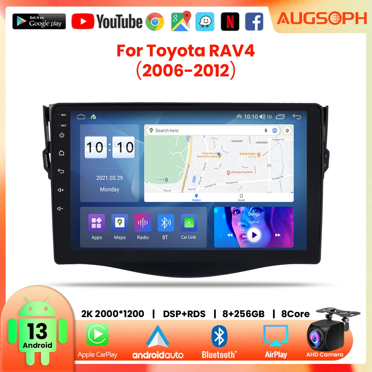 

Android 13 Car Radio for Toyota RAV4 2006 2012, 9inch 2K Multimedia Player with 4G Carplay DSP & 2Din GPS Navigation.