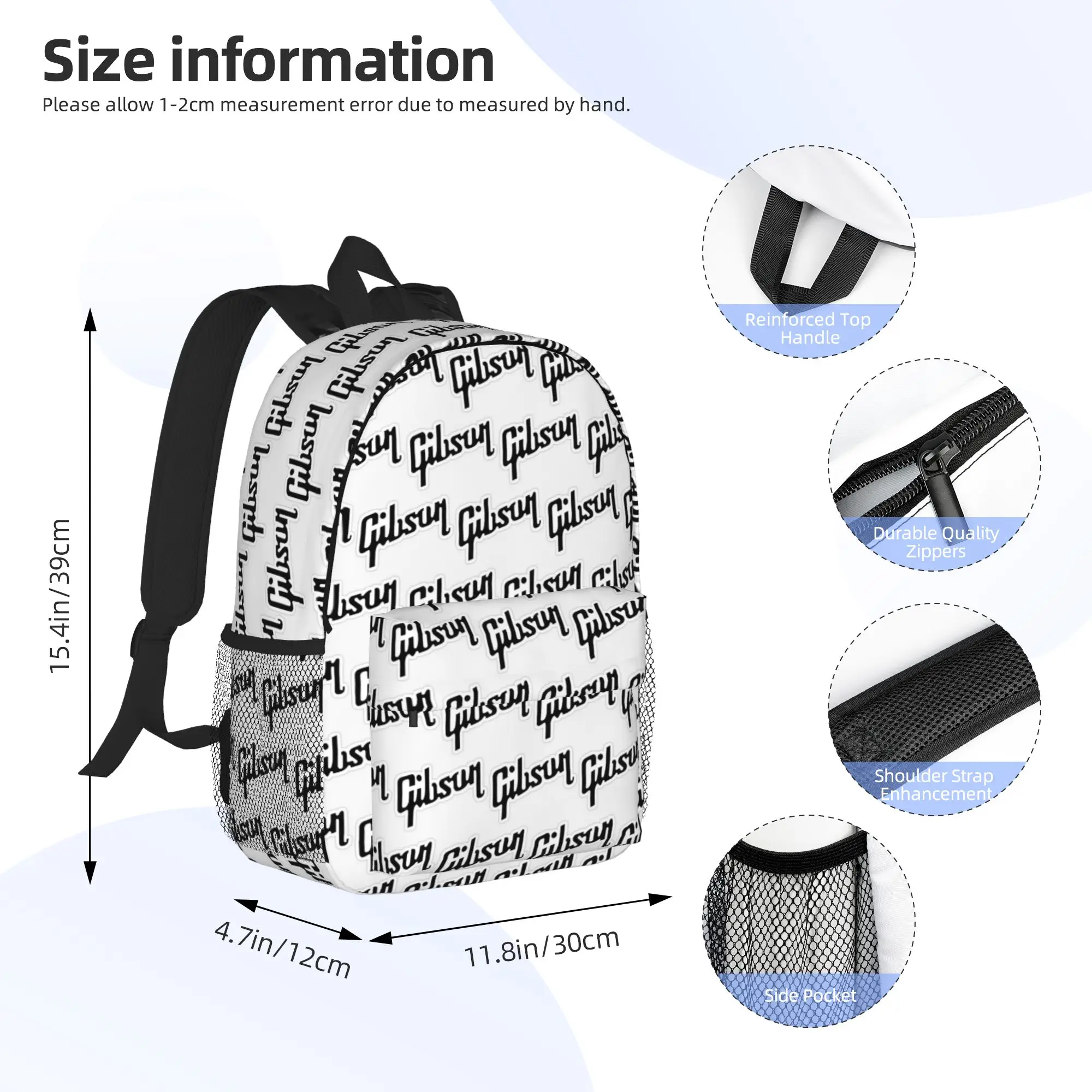 Gibson Music Logo Backpack Hot Sale Daypack Large Capacity Boys Girls BookBag Shoulder Bags for Men Women School Bag