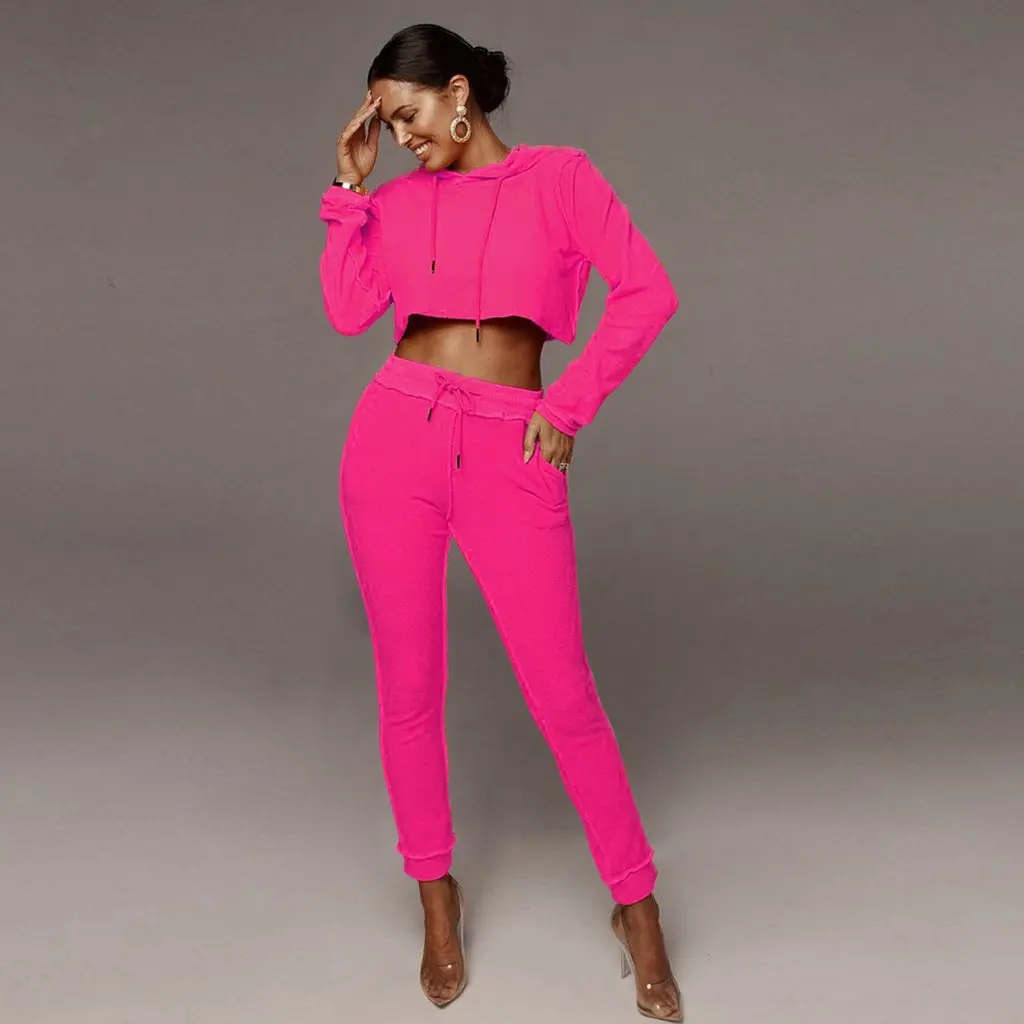 

Women's Autumn Fashion Casual Solid Color Sports Sweater Two-Piece Set Wish Brand for European And American Markets