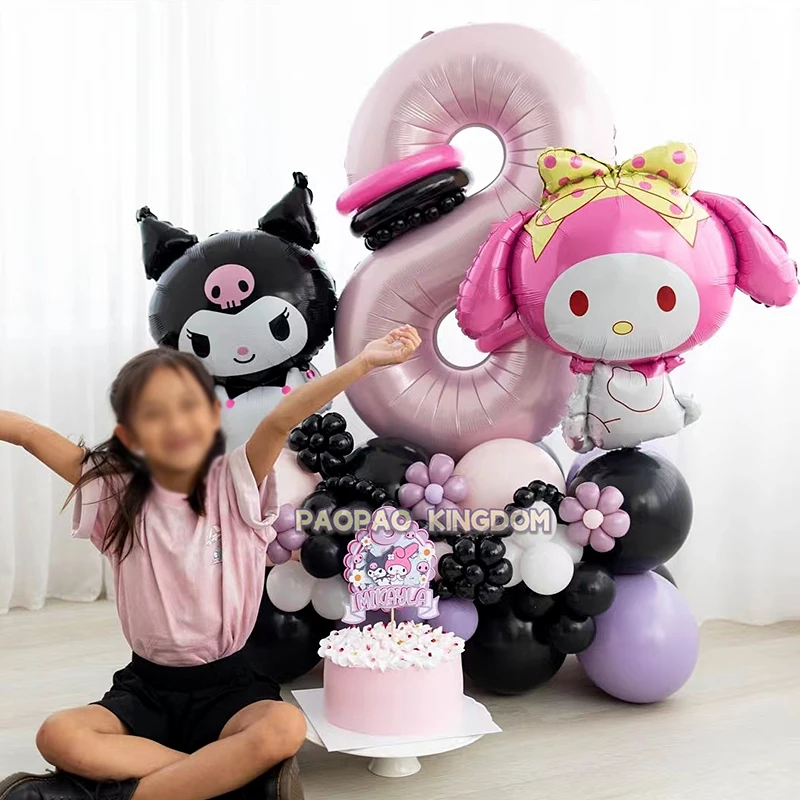 Kuromi Foil Balloons Arch Garland Kit Latex Balloon Number Balls Cinnamoroll Mymelody Birthday Baby Shower Party Decor Gift Toys