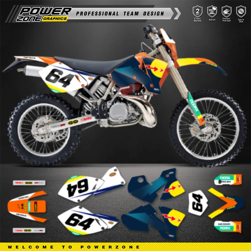 

PowerZone Motorcycle Team Graphics Decal Stickers Kit For KTM SX SXF 2001 2002 EXC XCW Enduro 2001 125 250 300 350 to 500cc 01