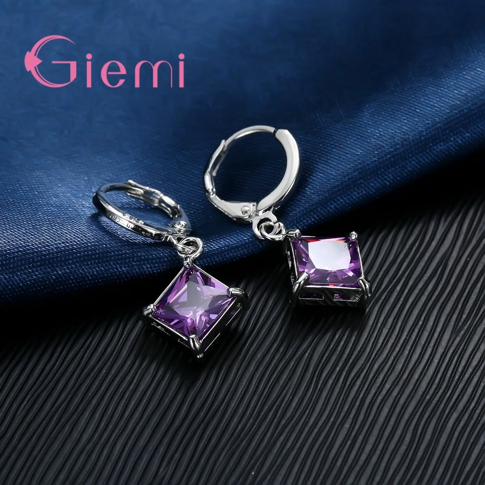 Big Promotion 925 Sterling Silver  Necklace Earrings Jewelry Sets for Women Female Classic Square Clear Zircon Bijoux