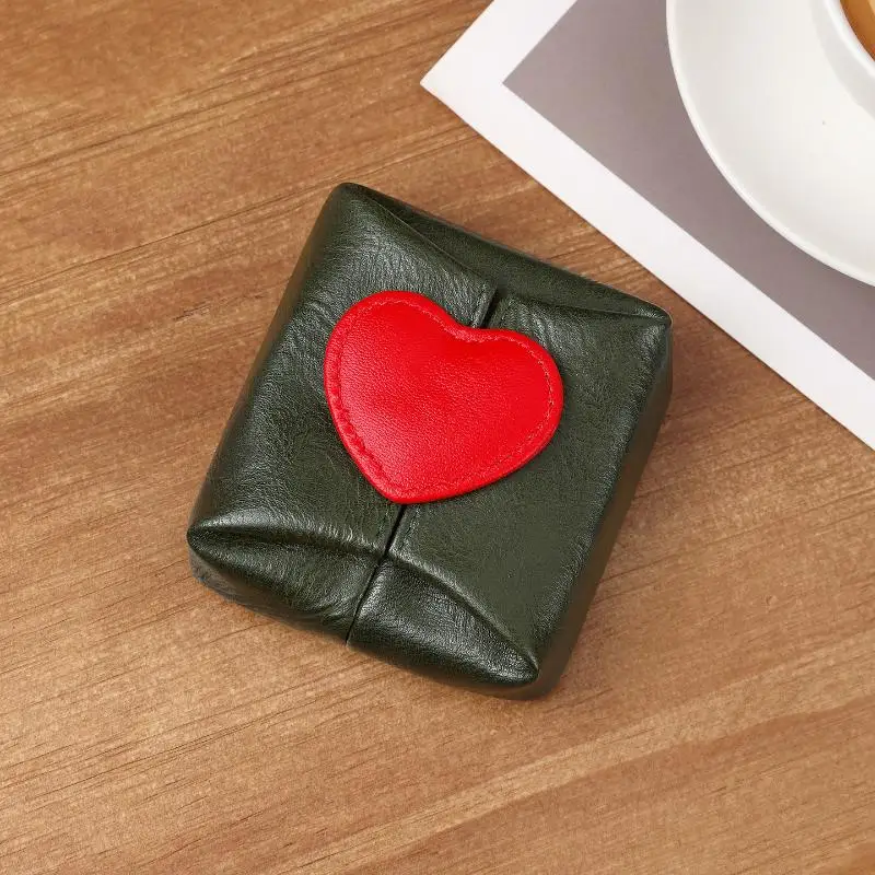 Einfarbige Herzförmige Geldbörse aus Rindsleder, Multifunktionale Kleine Kopfhörertasche im Koreanischen Stil, Aufbewahrungstasche für Autoschlüssel und Schmuck, Accessoire – Detail 4