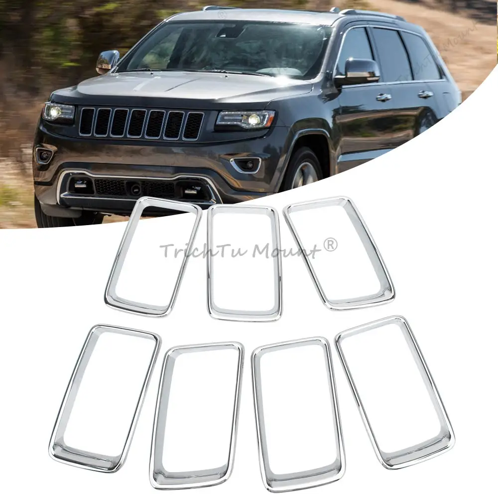 

7PCS Gloss Chrome Grill Ring Front Grille Inserts Cover Trim Kit For 2014 2015 2016 Jeep Grand Cherokee Car Accessories