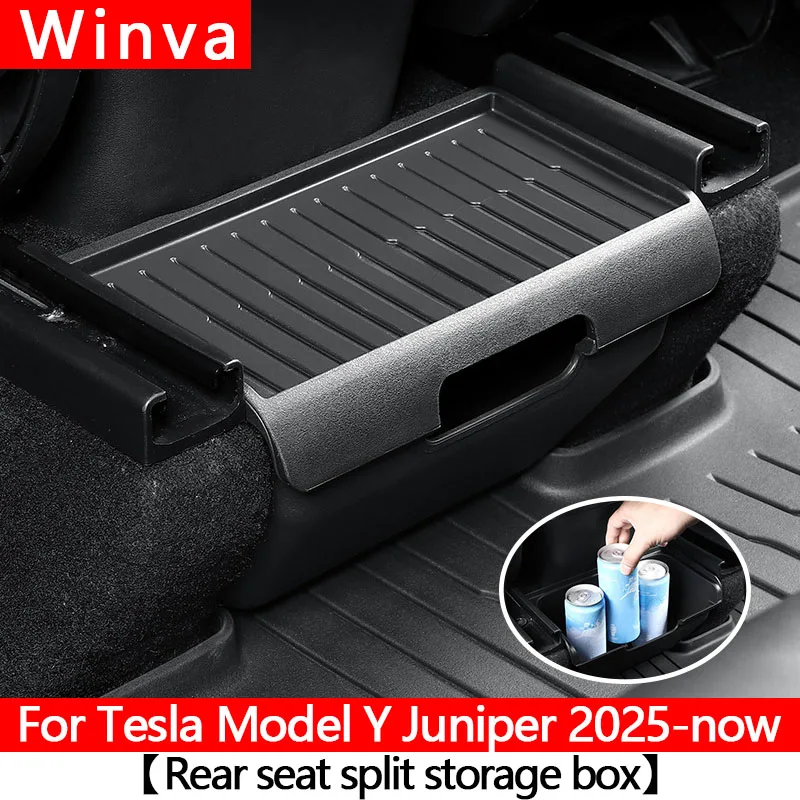 

For Tesla Model Y Juniper 2025-Present Under Seat Storage Box Rear Middle Storage Bin ABS Seat Organizer Tray Car Accessories