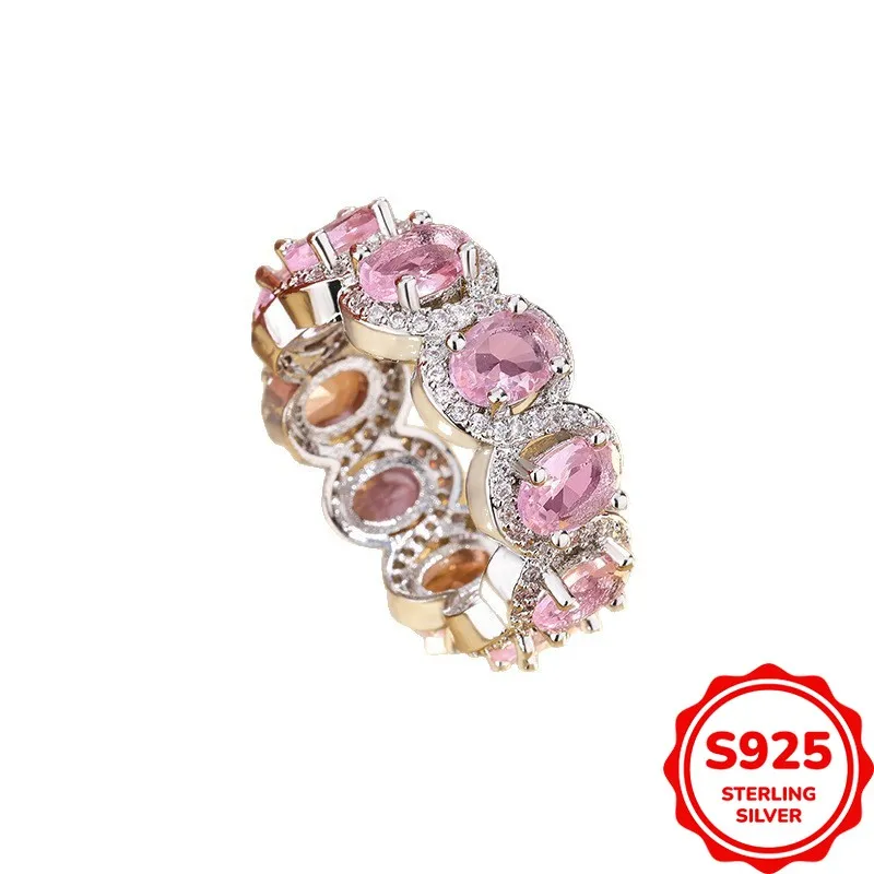 

Fashionable and Versatile Authentic S925 Silver Oval Four-prong Pink Zircon Women's Ring