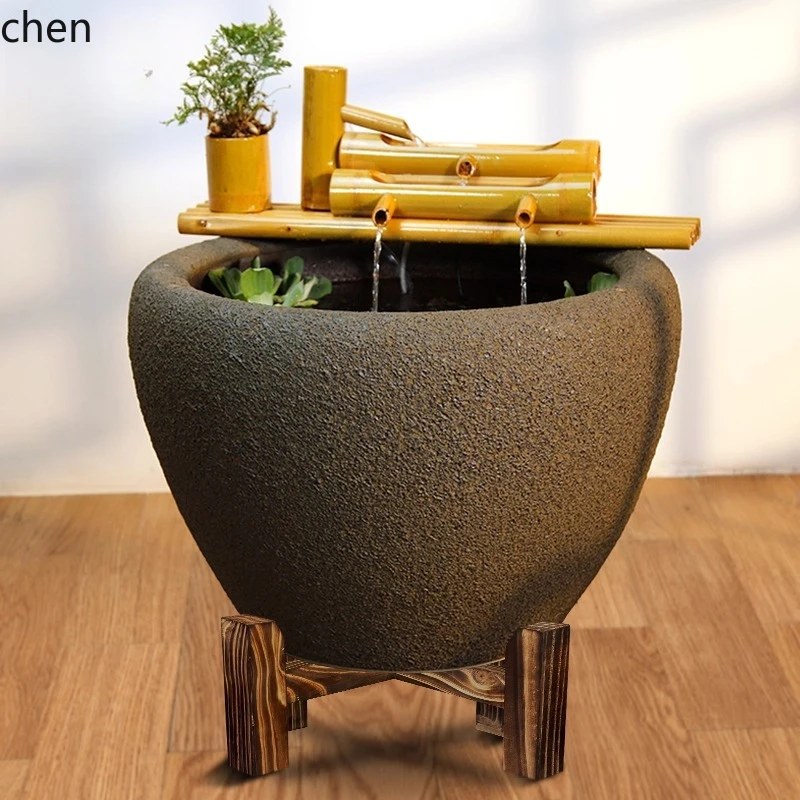 HT Bamboo Raft Bamboo Circulating Water Ornament Water Flow Device Courtyard Outdoor Living Room Balcony