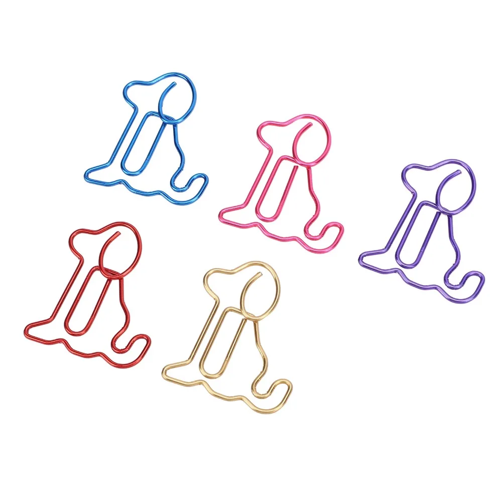 100PCS Dog Shaped Animal Bookmarks Clip Multifunctional Multi Colors Paperclip 31*26mm Iron Wire Dog Shaped Marking Clip