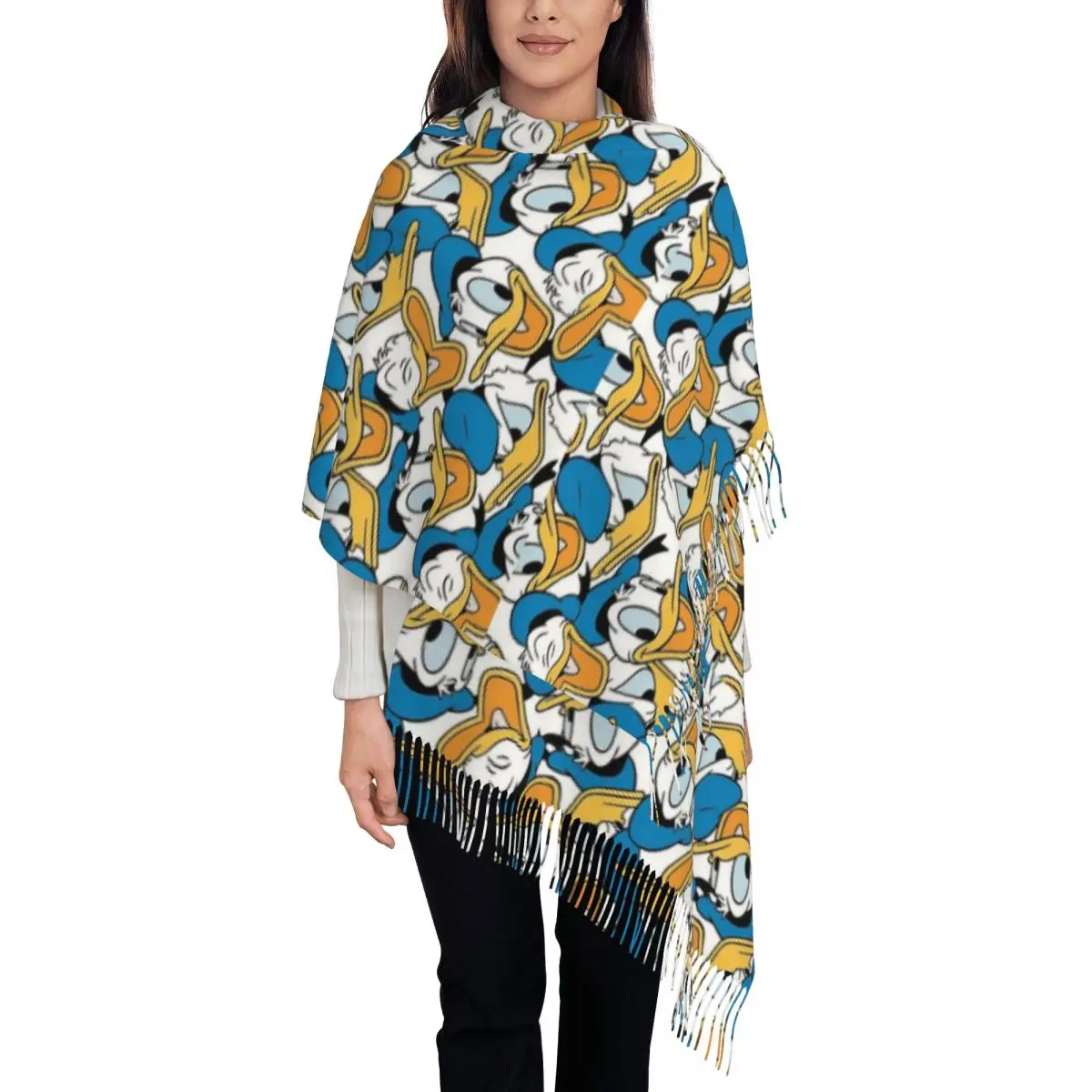 

Many Faces Of Boy Duck Scarf for Womens Winter Warm Cashmere Shawls and Wrap Donald Duck Scarves with Tassel for Daily Wear