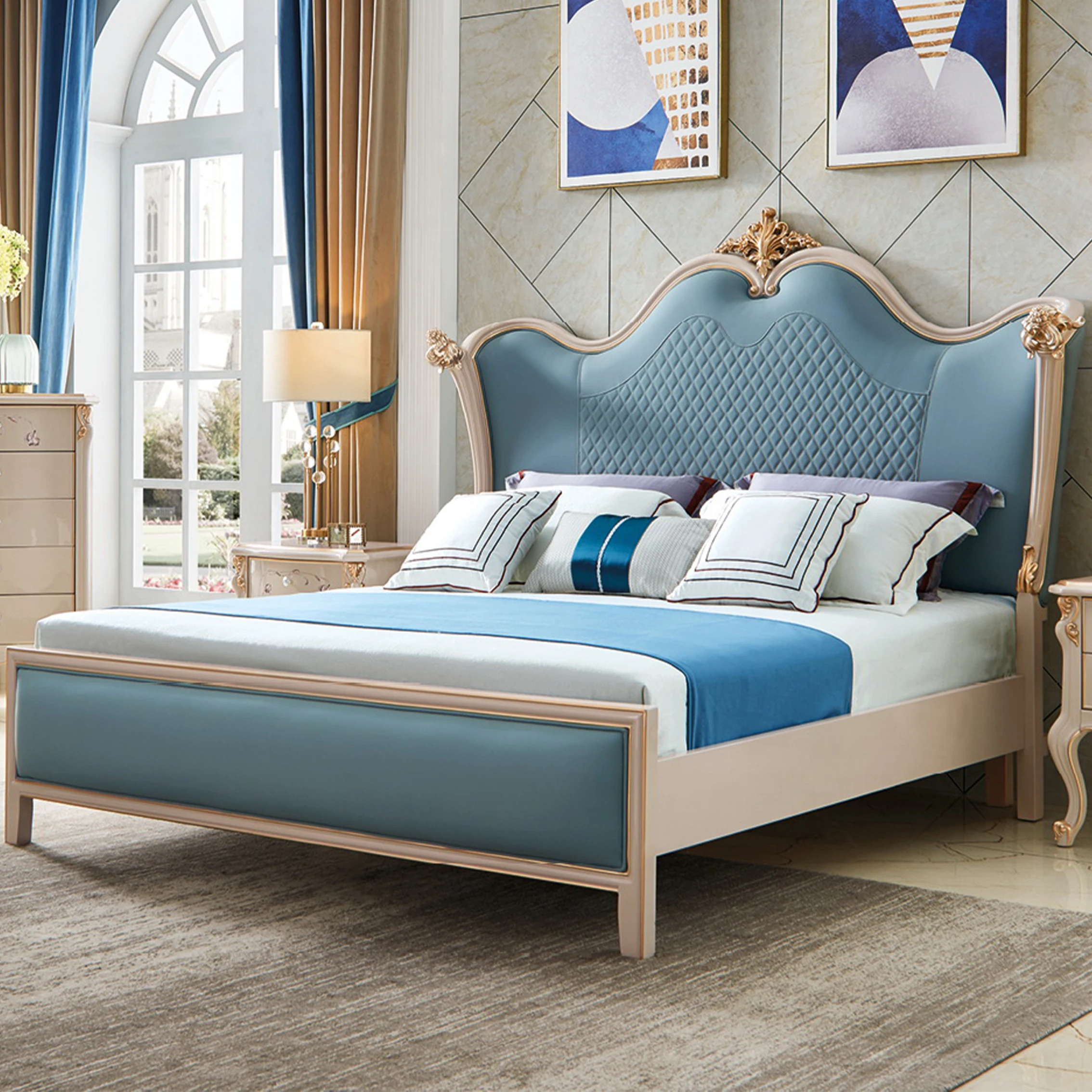 

For Modern French Bedroom Furniture king Size Single Bed Latest Solid Wood Frame Double Bed Designs Leather Upholstered Bed
