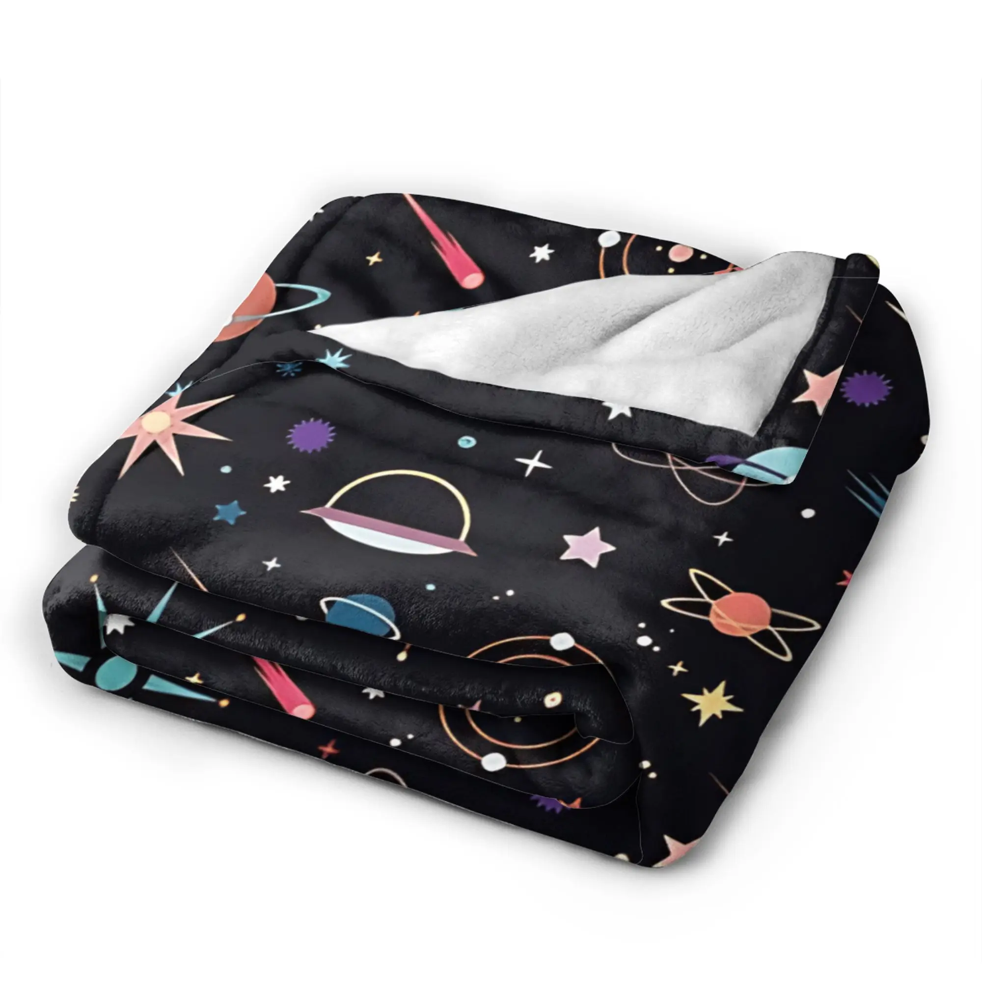 Space Planets Rockets  Warm Soft Blanket  Boy Girl Plush Bedding Throws Novelty Living Room Flannel Bedspread Sofa Bed Cover