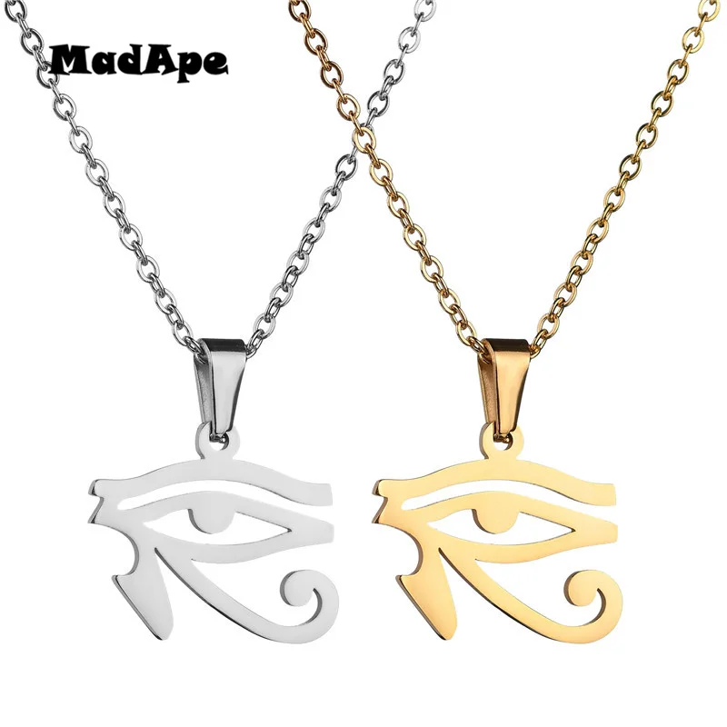 MadApe 2019 Fashion Egypt Eye Of Horus Charms Pendant Necklaces Stainless Steel Chain Necklace Gold Color Jewelry For Women Gift