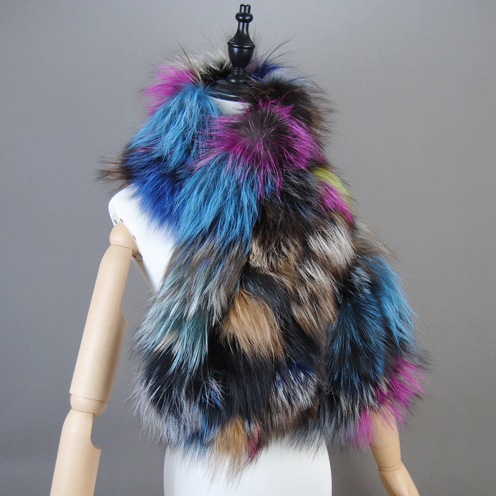 Luxury Women Fox Fur Shawl Real Fox Fur Wrap Winter Autumn Hand Knit Natural Fox Fur Scarf with Fringes Real Fur Stole