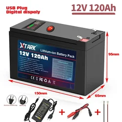 12V Battery 120Ah 18650 lithium battery pack Rechargeable battery for solar energy electric vehicle battery+12.6v3A charger