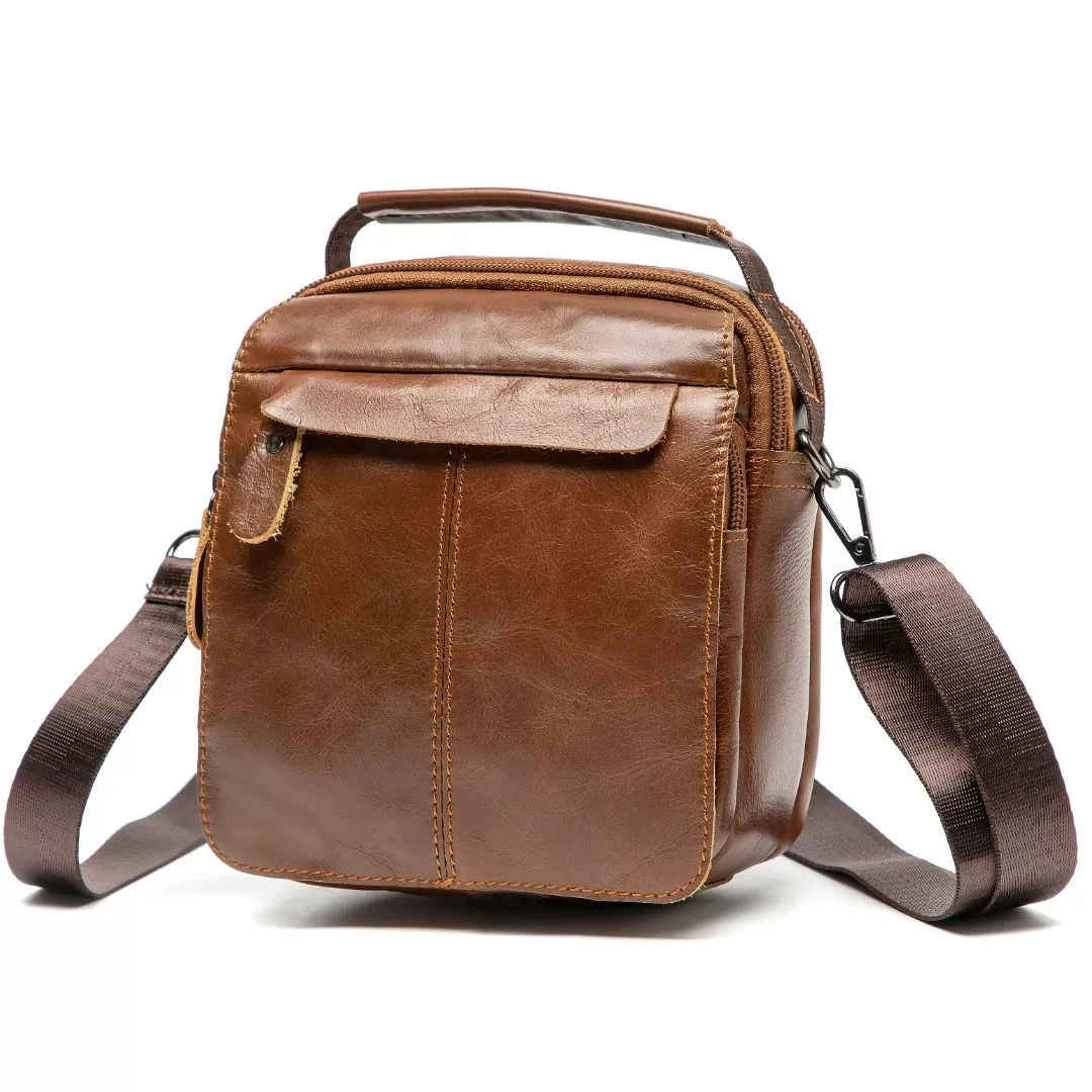 

Vintage Man Genuine Leather Crossbody Bag Small Cow Leather Satchel Male 2025 New Shoulder or Sling Bag