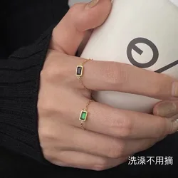 Simple Female Small Green Stone Ring Vintage Gold Color Love Wedding Ring Fashion Promise Engagement Link Chain Rings For Women