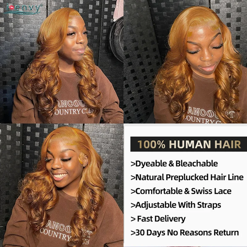 13X6 Ginger Lace Front Wig 34Inch Honey Blonde Body Wave Lace Front Wig Transparent Lace Wigs Pre-Plucked For Woman Malaysia Wig